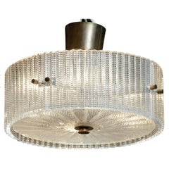 Vintage 1960s Crystal And Brass Ceiling Lamp / Flush Mount Designed By Carl Fagerlund 
