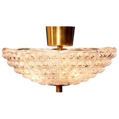 1960s, Crystal and Brass Ceiling Light by Carl Fagerlund for Orrefors