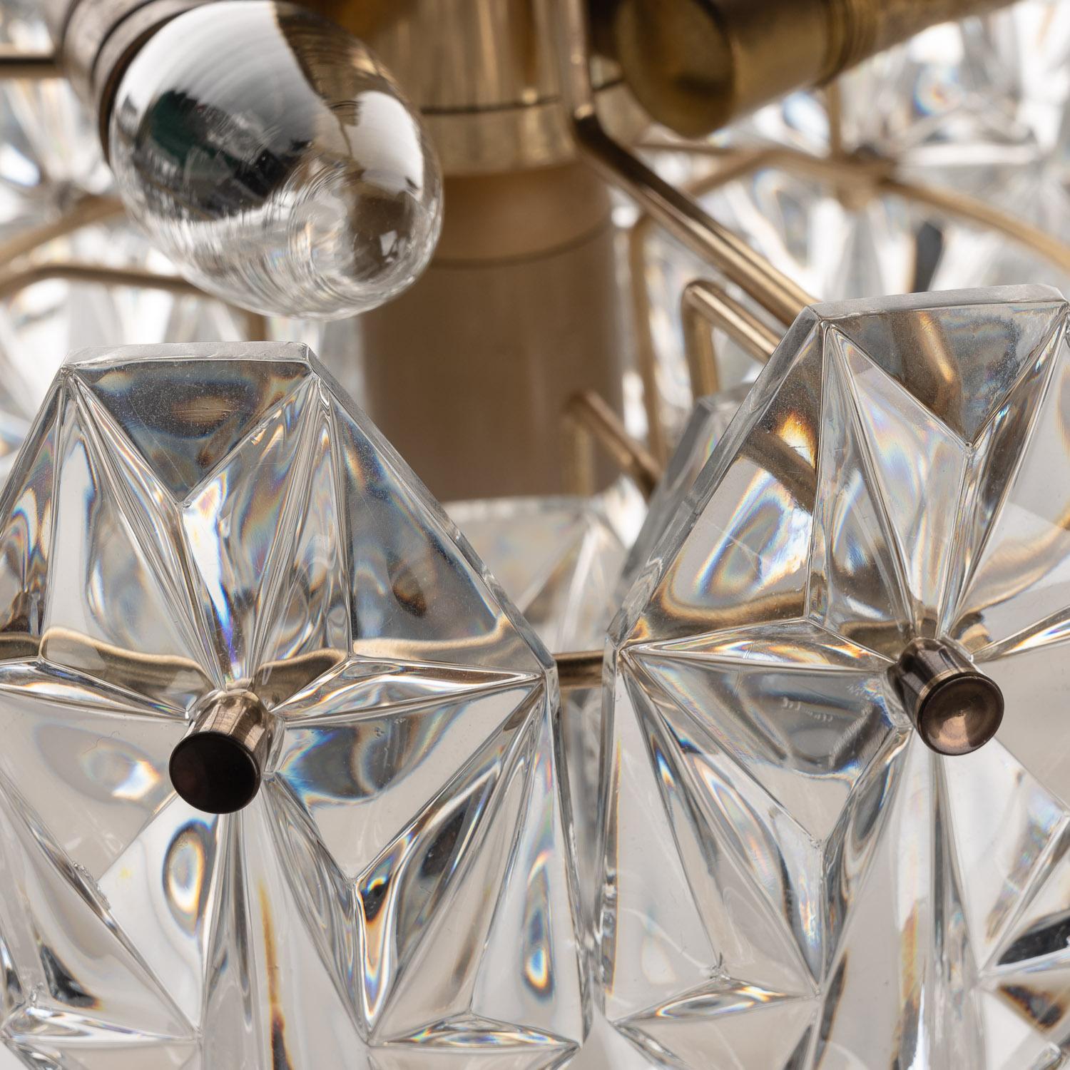 Brass 1960s Crystal & Chrome 7 Light Chandelier by Kinkeldey For Sale