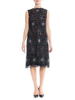1960S Black Silk Chiffon Cocktail Dress Overlaid With Crystal Daisy Lace