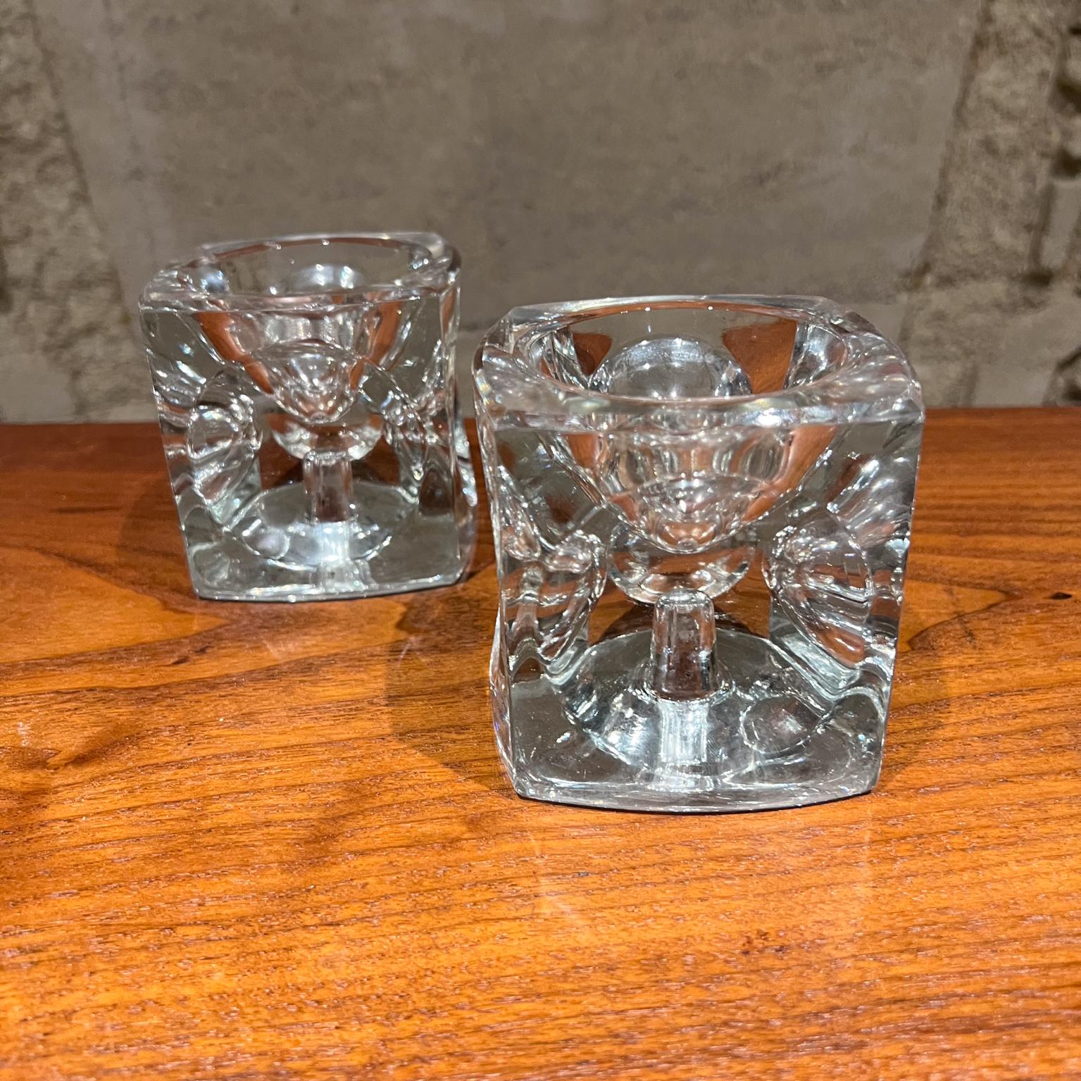 Mid-Century Modern 1960s Crystal Glass Modern Cube Candle Holder Pair For Sale