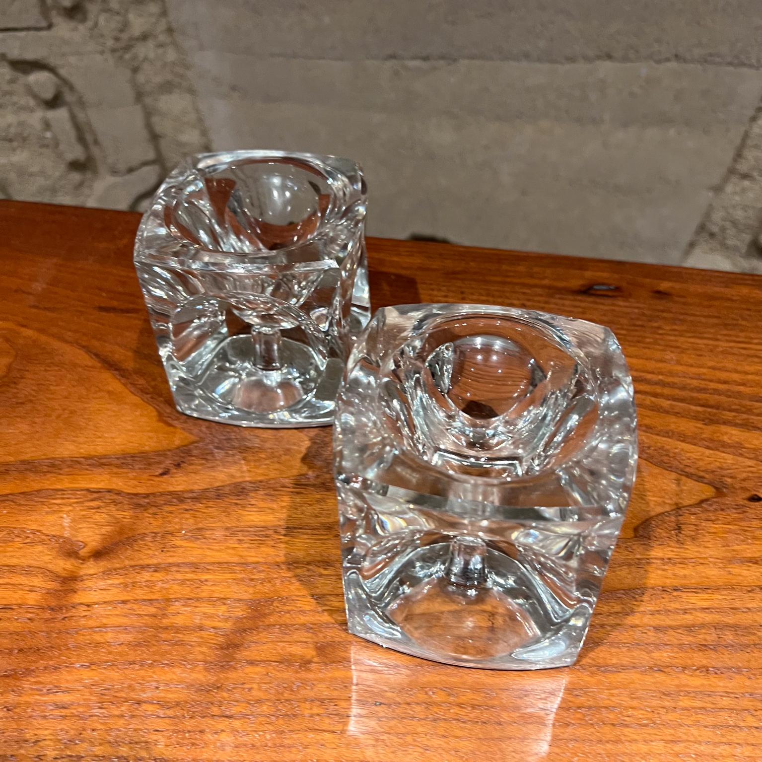 1960s Crystal Glass Modern Cube Candle Holder Pair In Good Condition For Sale In Chula Vista, CA