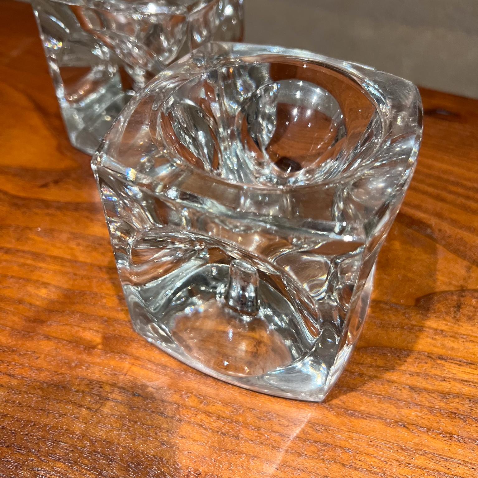 1960s Crystal Glass Modern Cube Candle Holder Pair For Sale 1