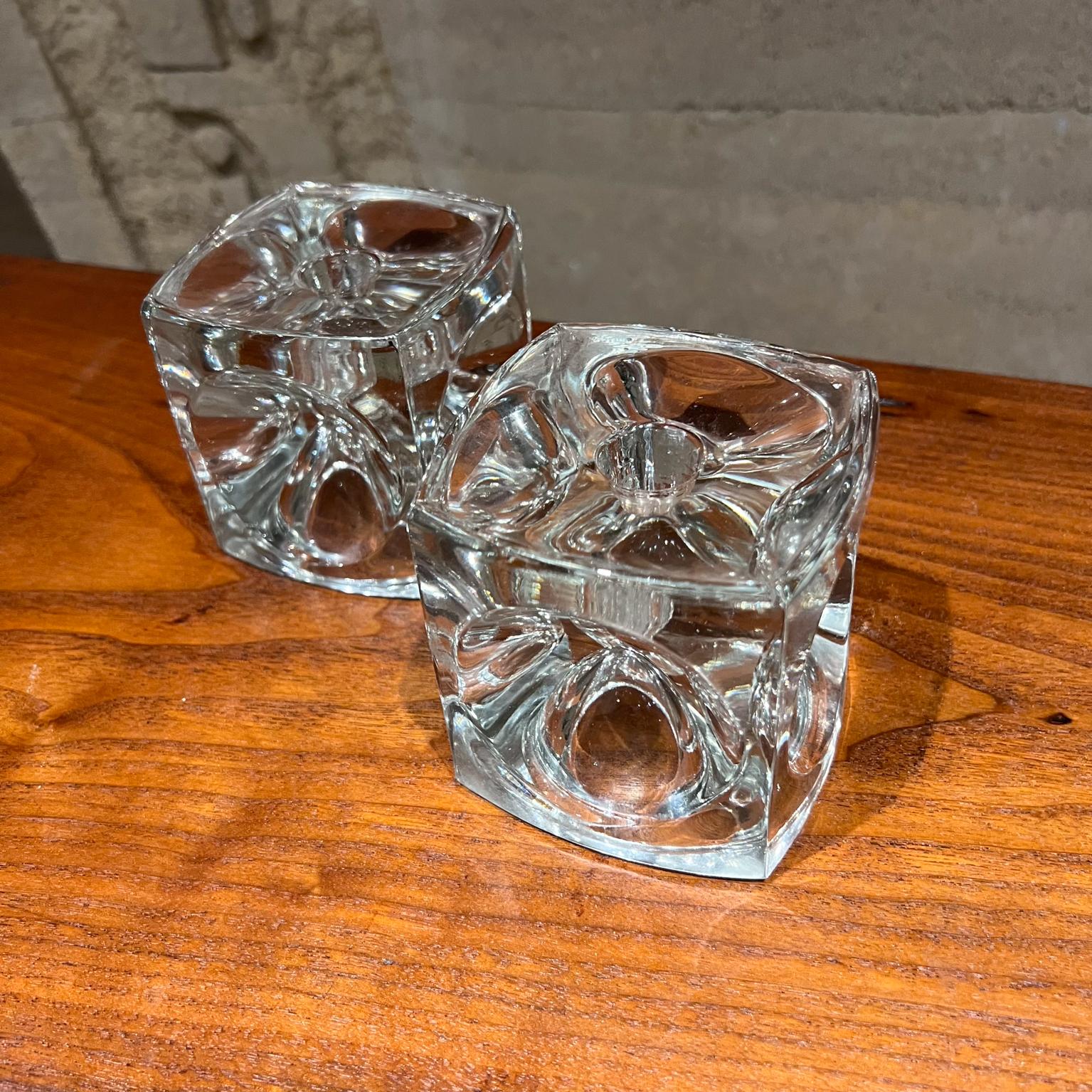 1960s Crystal Glass Modern Cube Candle Holder Pair For Sale 2