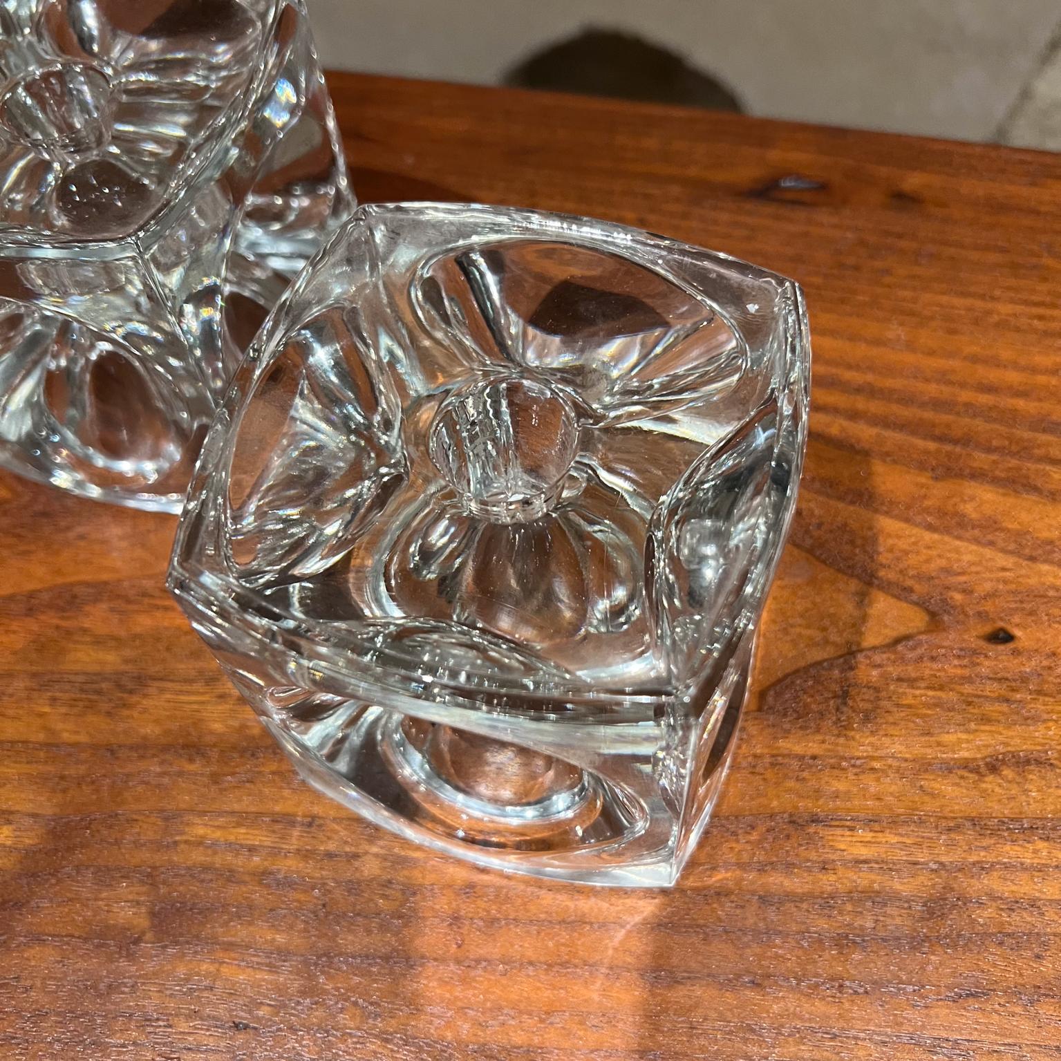 1960s Crystal Glass Modern Cube Candle Holder Pair For Sale 3