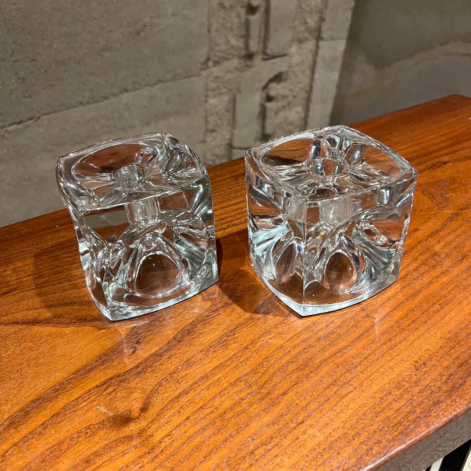 1960s Crystal Glass Modern Cube Candle Holder Pair For Sale 4