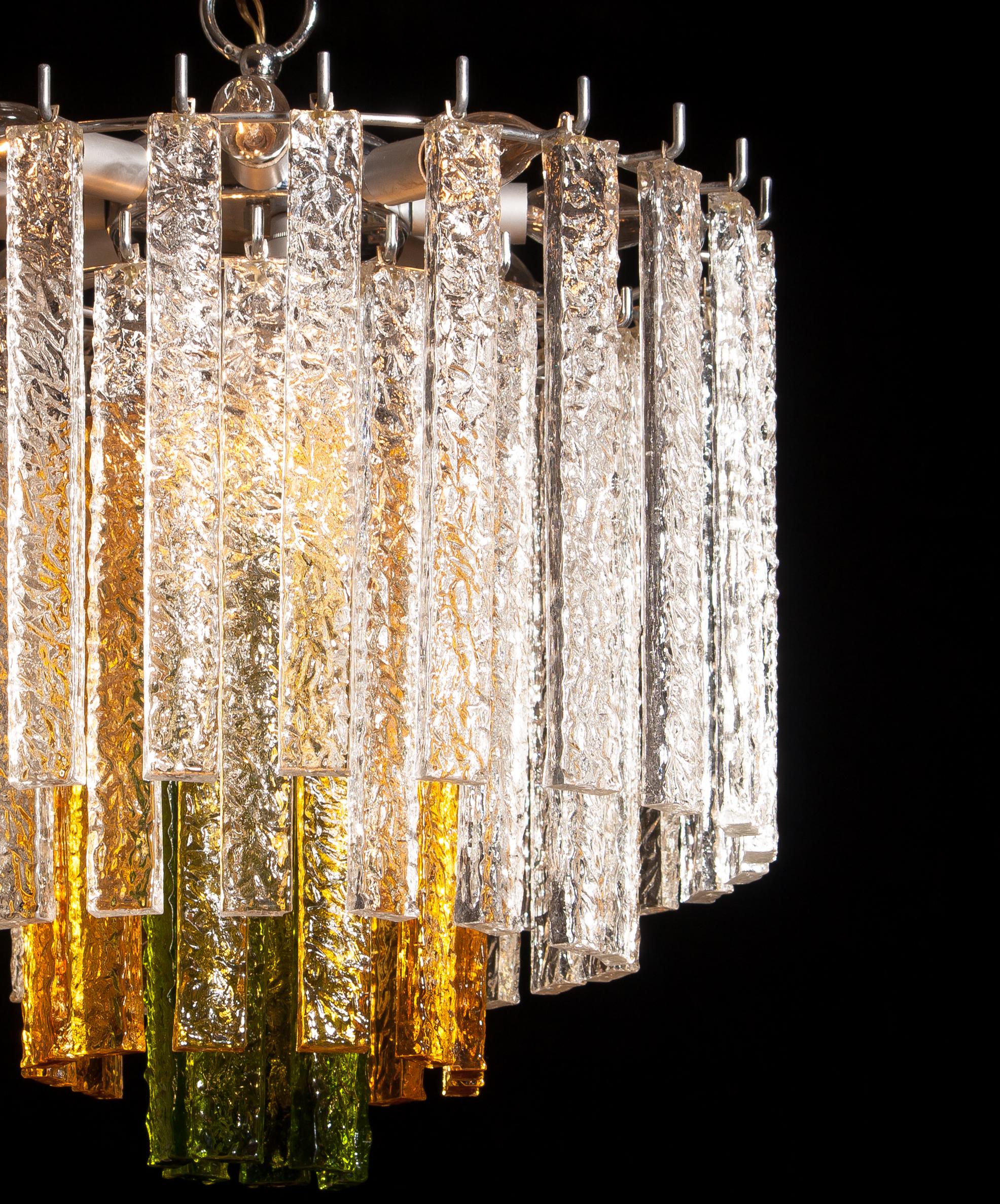 Italian 1960s Crystal Murano Venini Tri-Color Chandelier