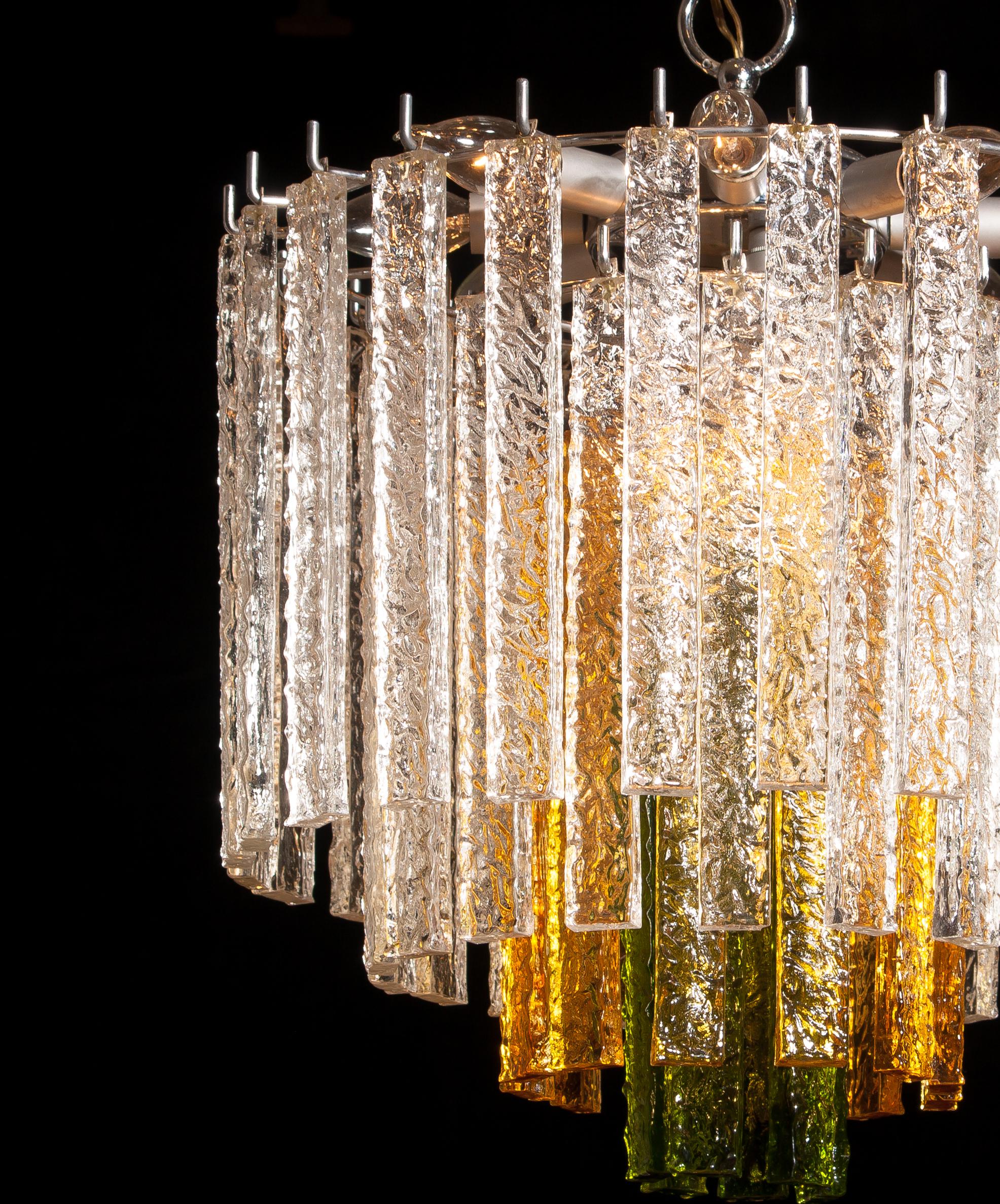 1960s Crystal Murano Venini Tri-Color Chandelier In Excellent Condition In Silvolde, Gelderland