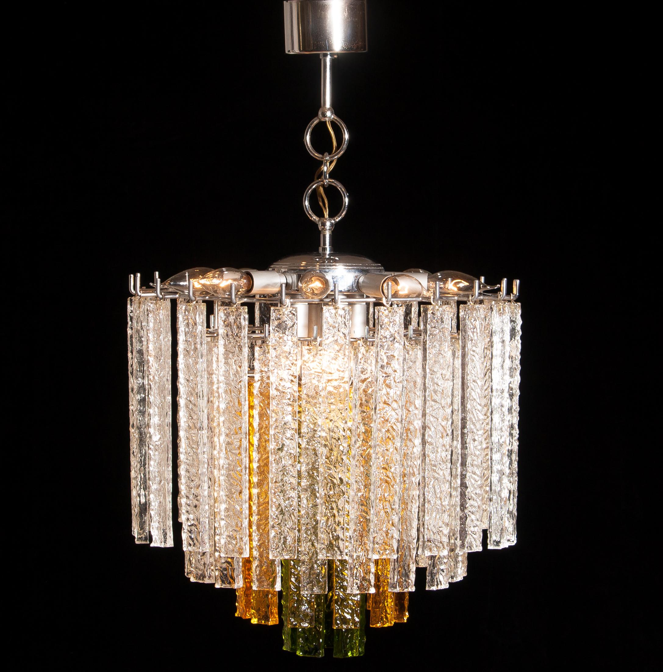 Mid-20th Century 1960s Crystal Murano Venini Tri-Color Chandelier