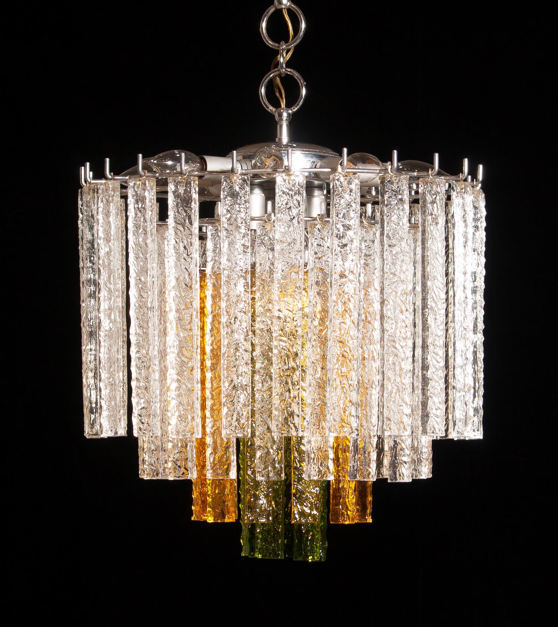 1960s Crystal Murano Venini Tri-Color Chandelier 1