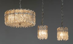 Crystal Pendant With Two Matching Window Lights By Carl Fagerlund Orrefors 1960s