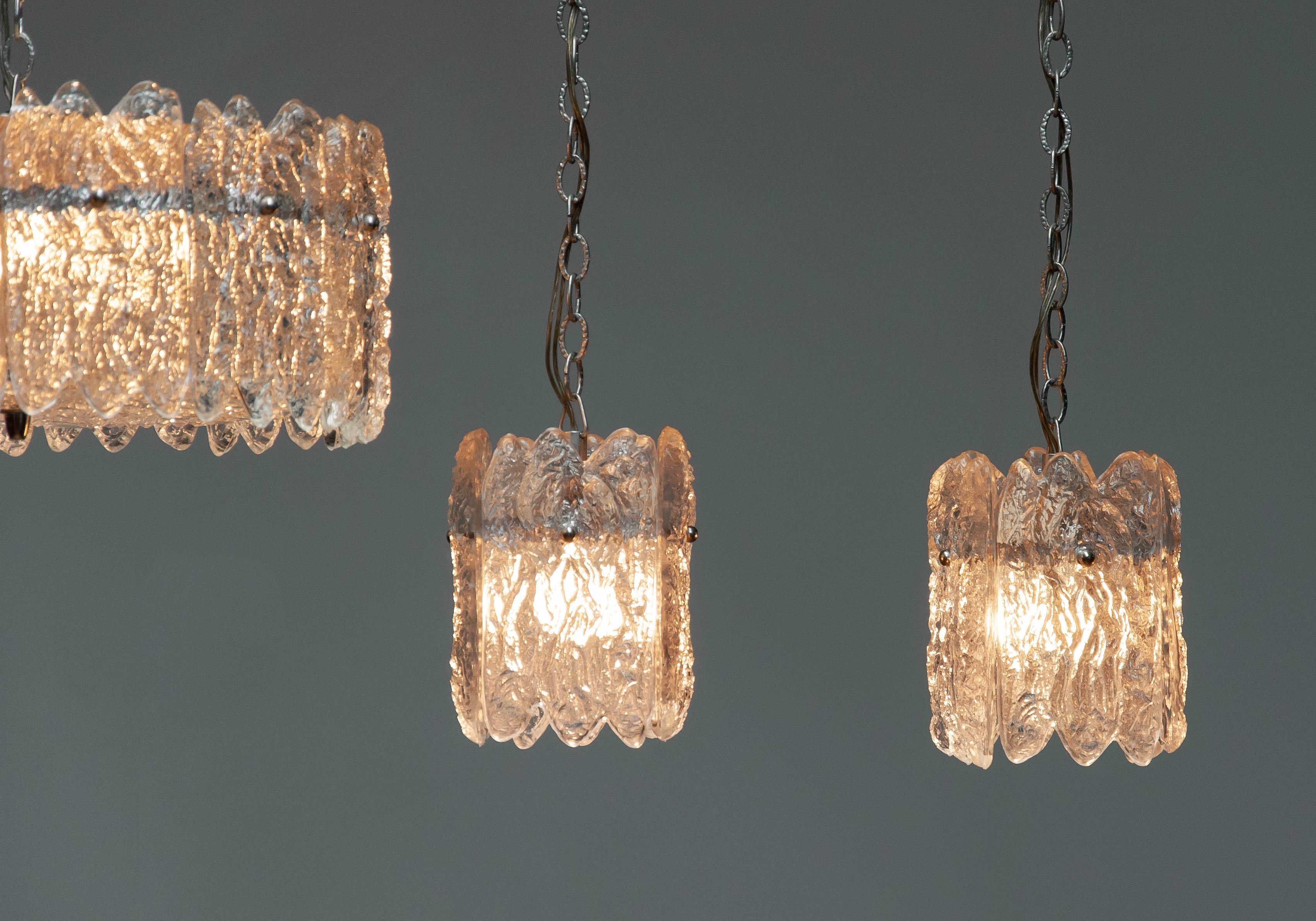 Swedish 1960s, Crystal Pendant With Matching Pair Window Or Bar Lights By Carl Fagerlund For Sale