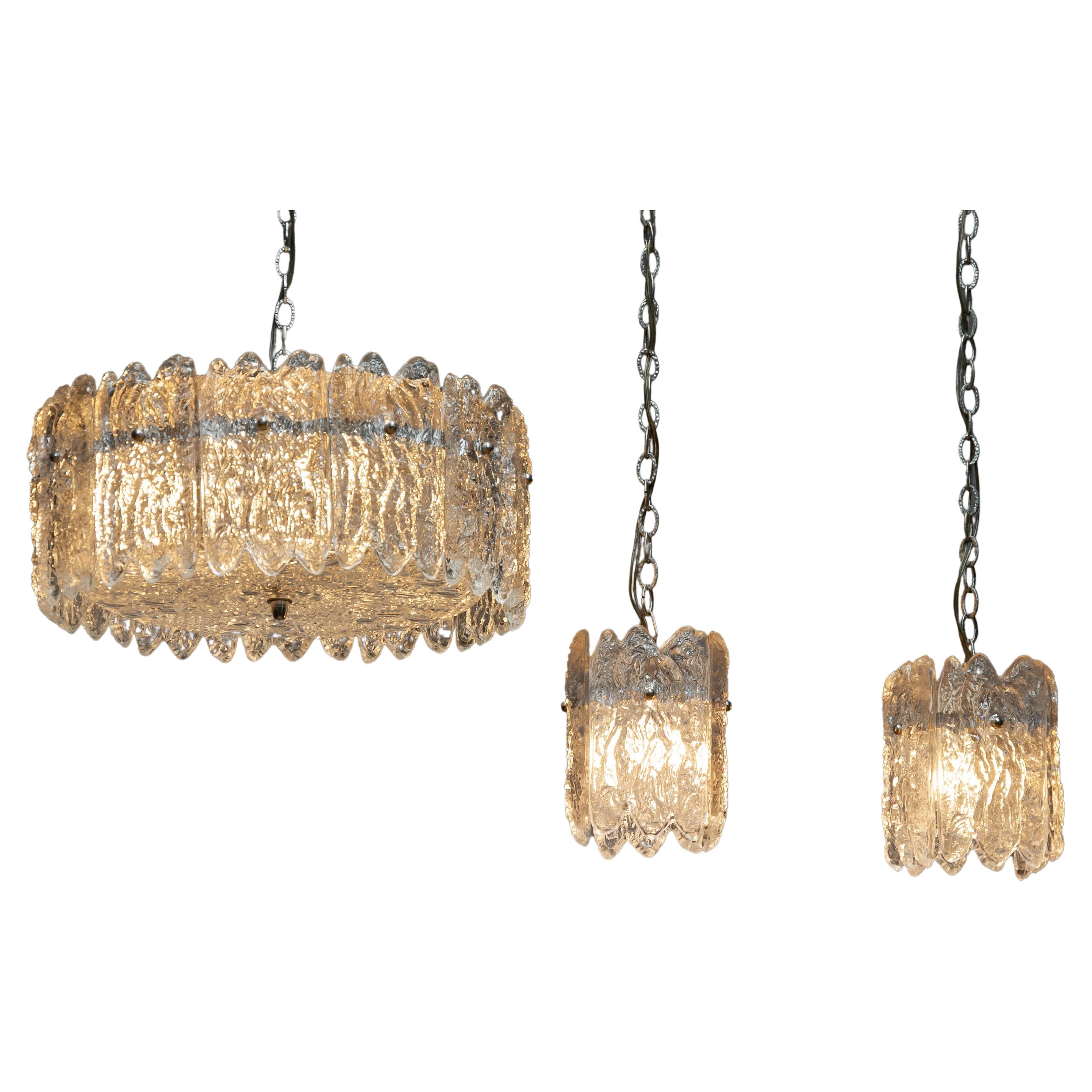 1960s, Crystal Pendant With Matching Pair Window Or Bar Lights By Carl Fagerlund For Sale