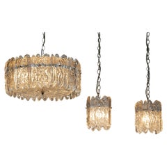 Crystal Pendant With Two Matching Window Lights By Carl Fagerlund Orrefors 1960s