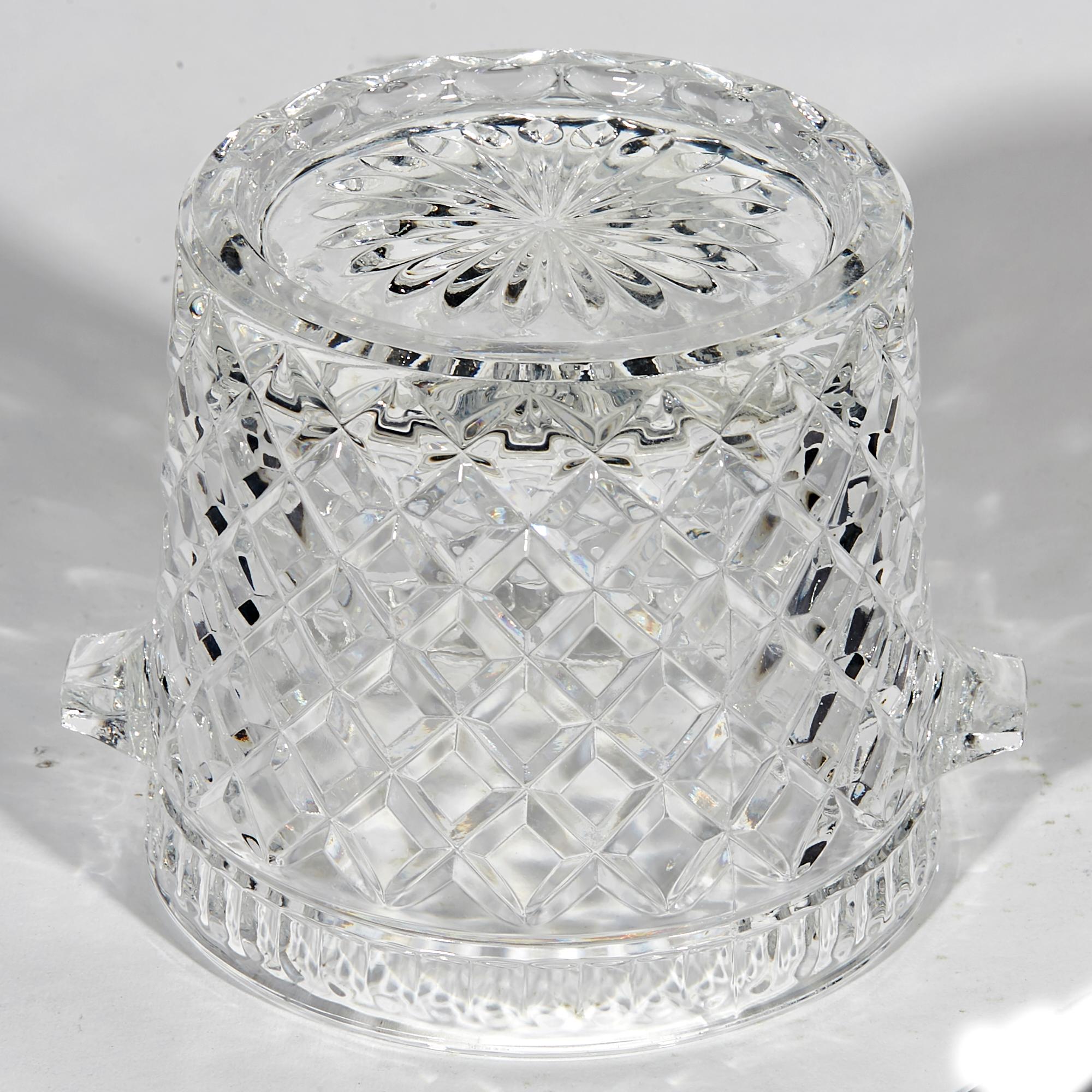 1960s Crystal Waffle Design Glass Ice Bucket In Good Condition In Amherst, NH