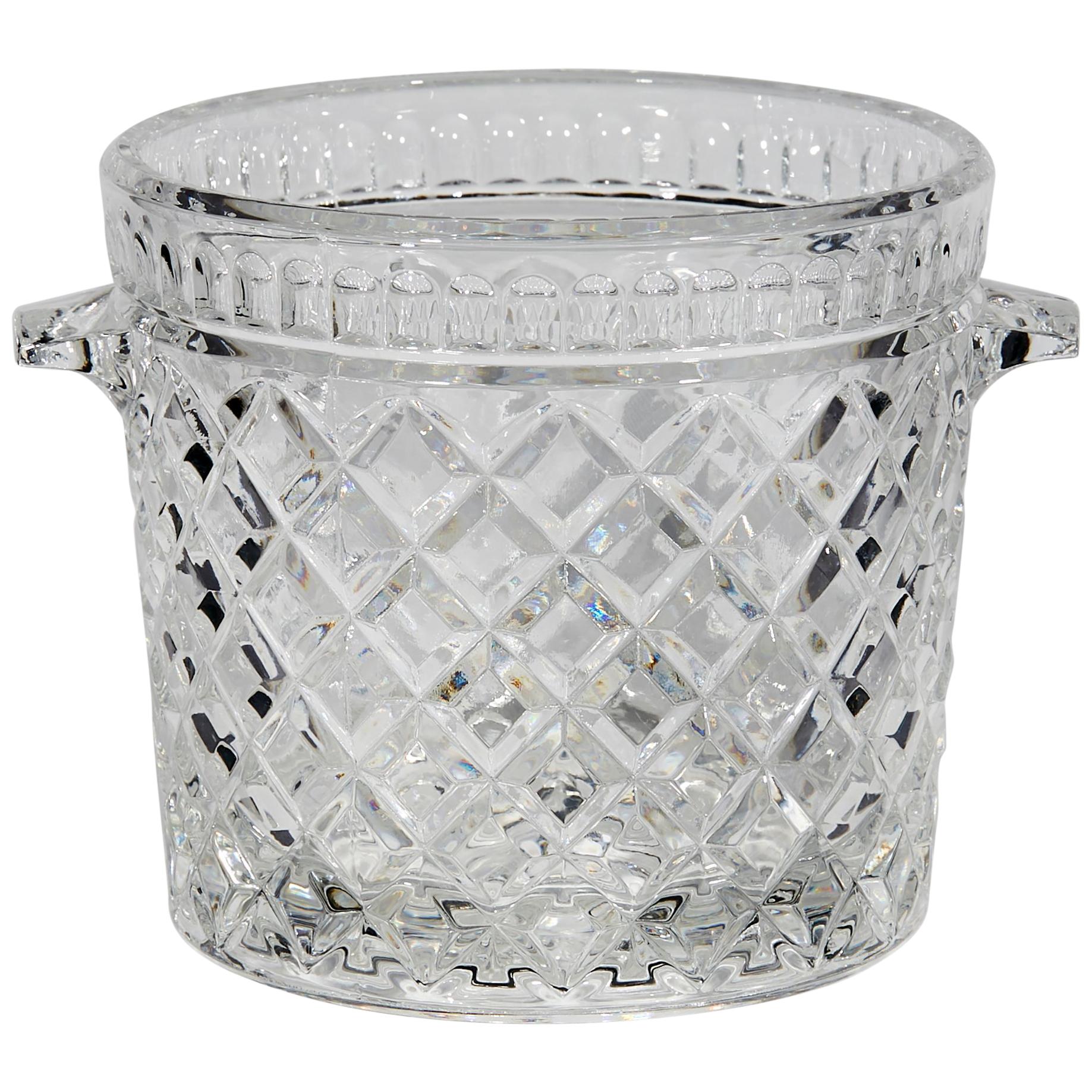 1960s Crystal Waffle Design Glass Ice Bucket