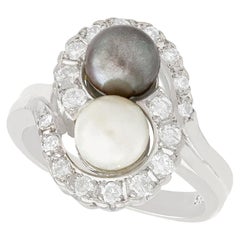 Anello da cocktail in oro bianco e nero con perle coltivate e diamanti del 1960