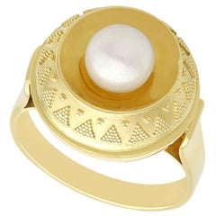 Anello da cocktail in oro giallo 14K con perle coltivate del 1960