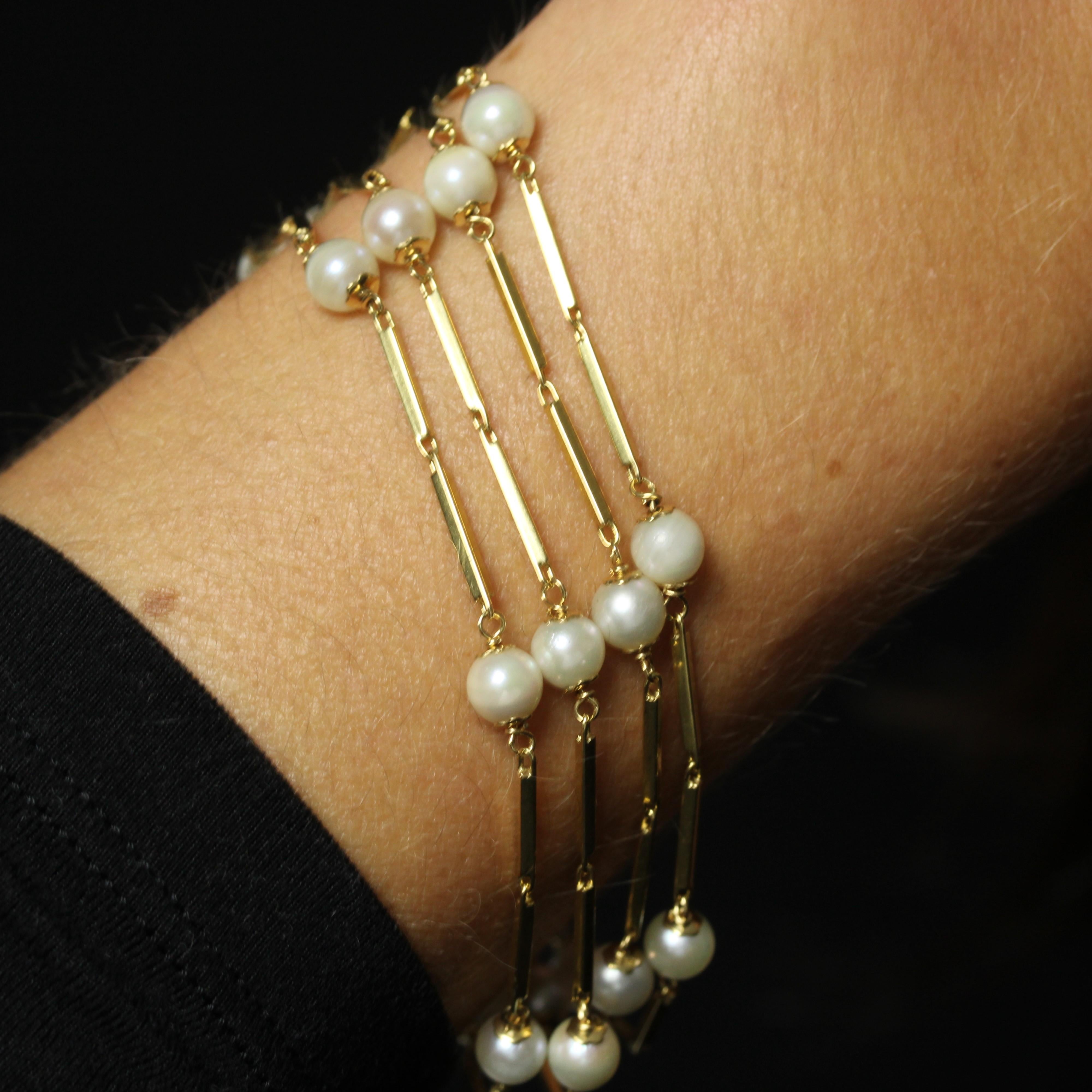 Women's 1960s Cultured Pearl 18 Karat Yellow Gold 4 Rows Bracelet