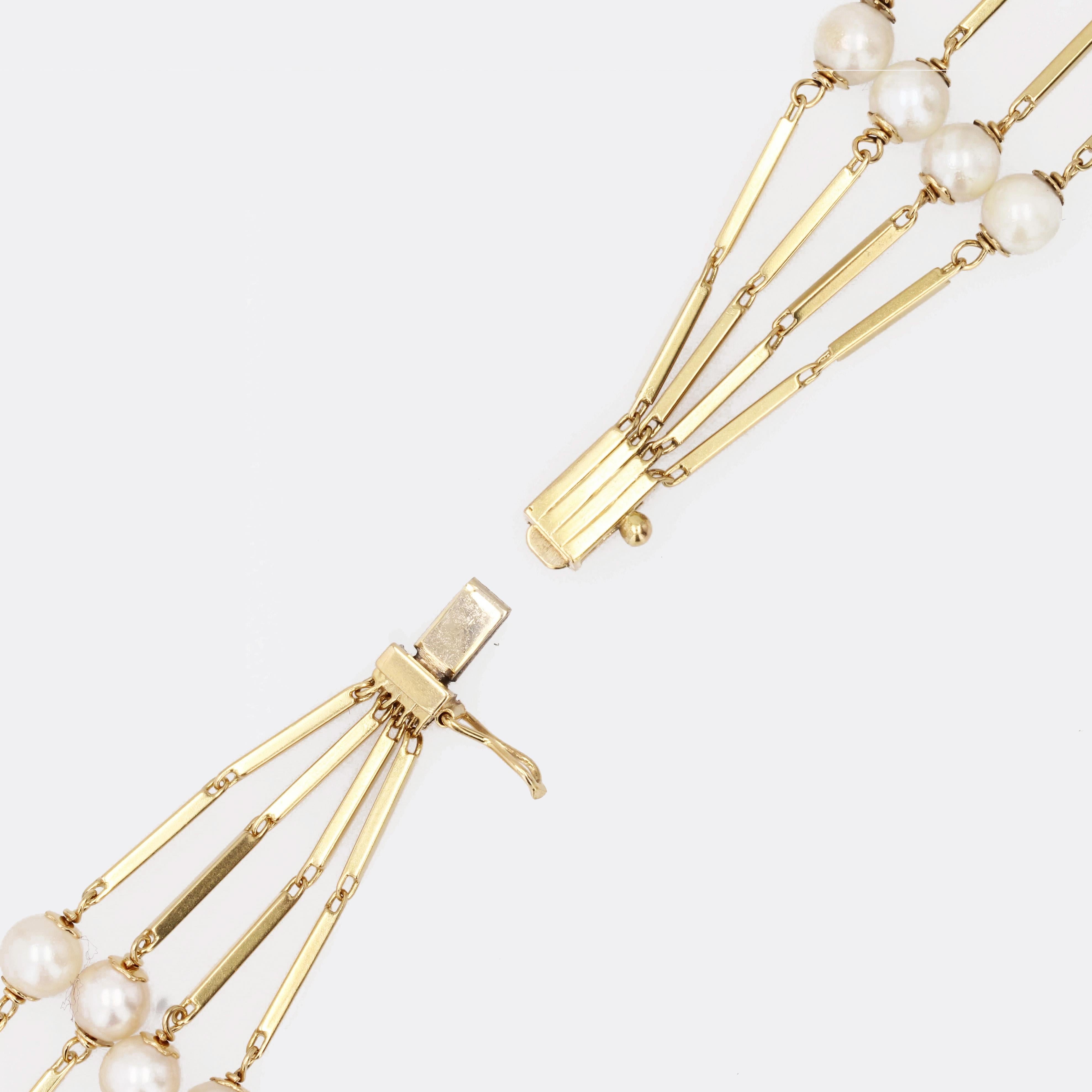 1960s Cultured Pearl 18 Karat Yellow Gold 4 Rows Bracelet 2