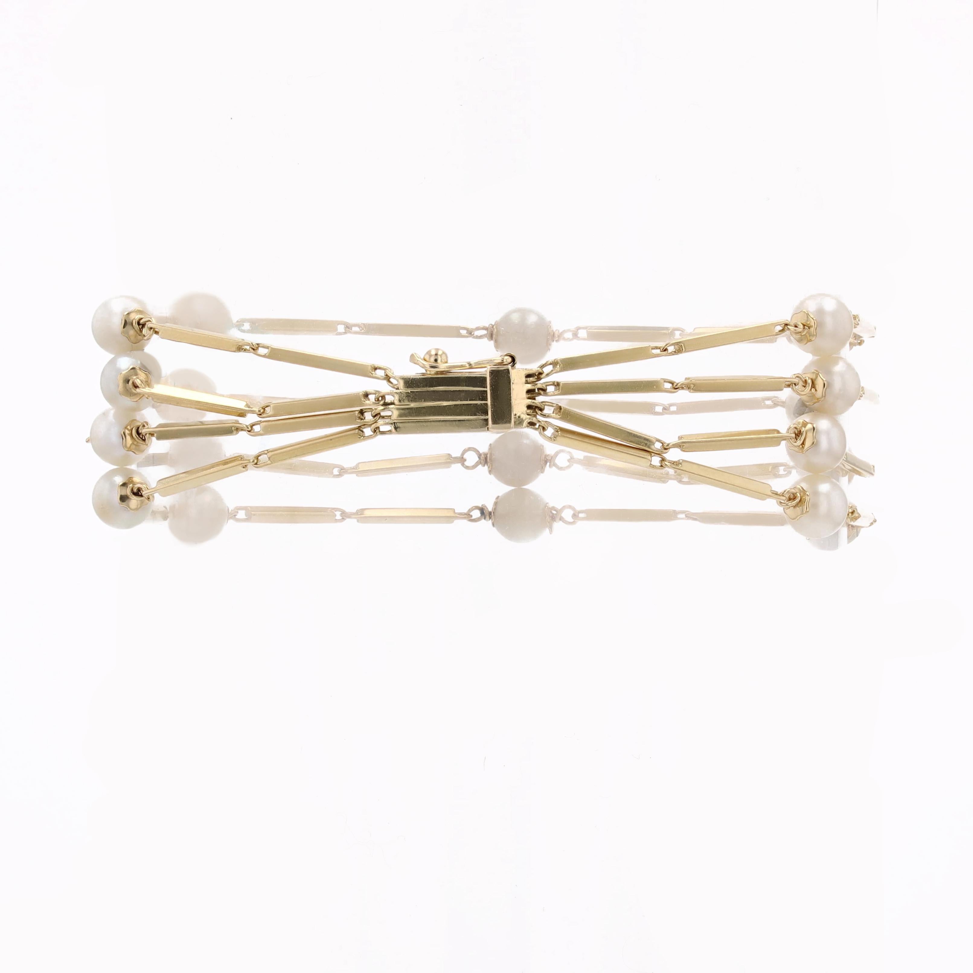 1960s Cultured Pearl 18 Karat Yellow Gold 4 Rows Bracelet 3