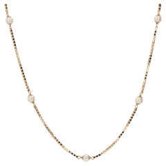 1960s Cultured Pearl 18 Karat Yellow Gold Cube Mesh Chain