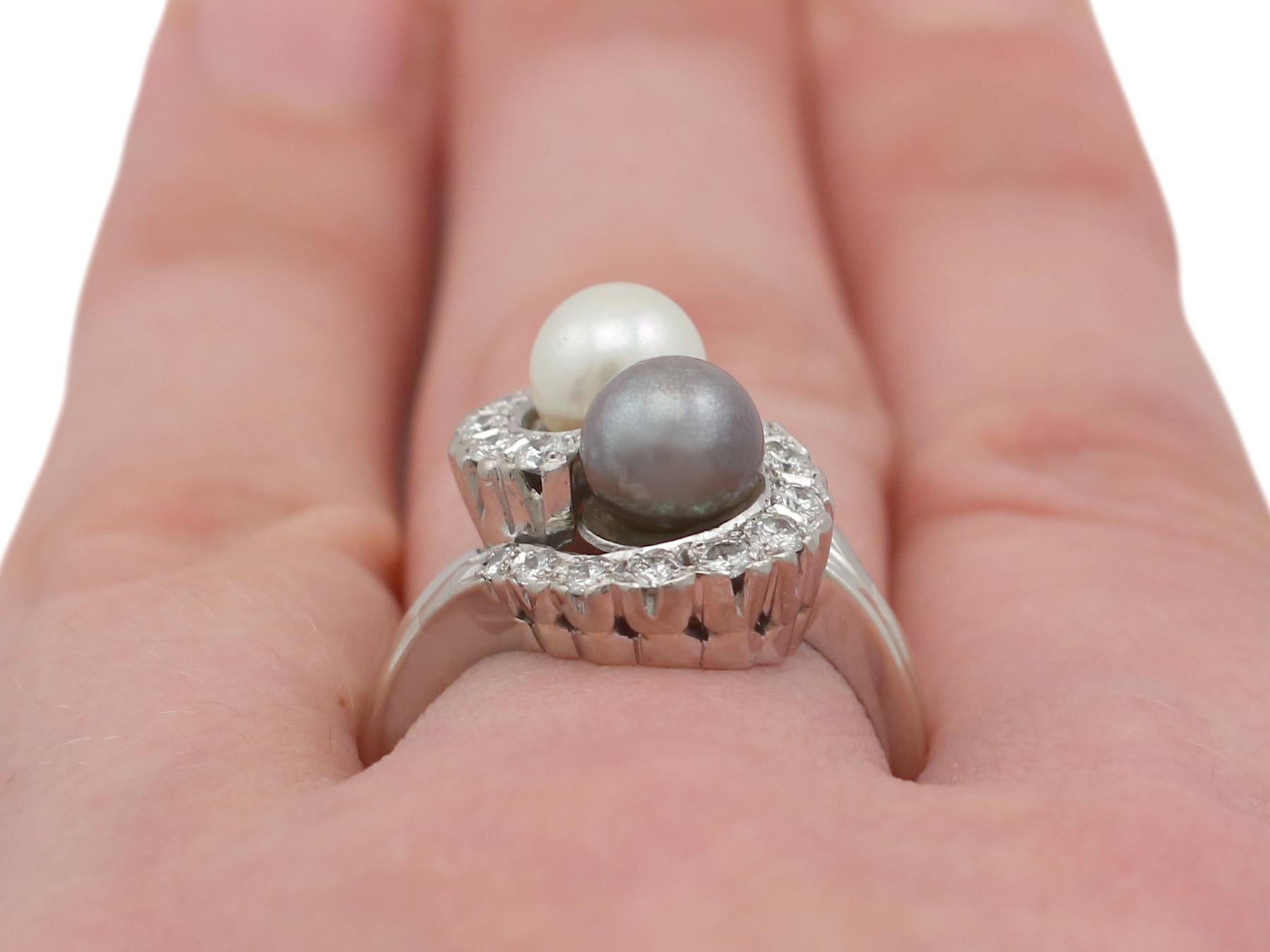 Women's or Men's 1960s Cultured Pearl and Diamond White Gold Cocktail Ring For Sale