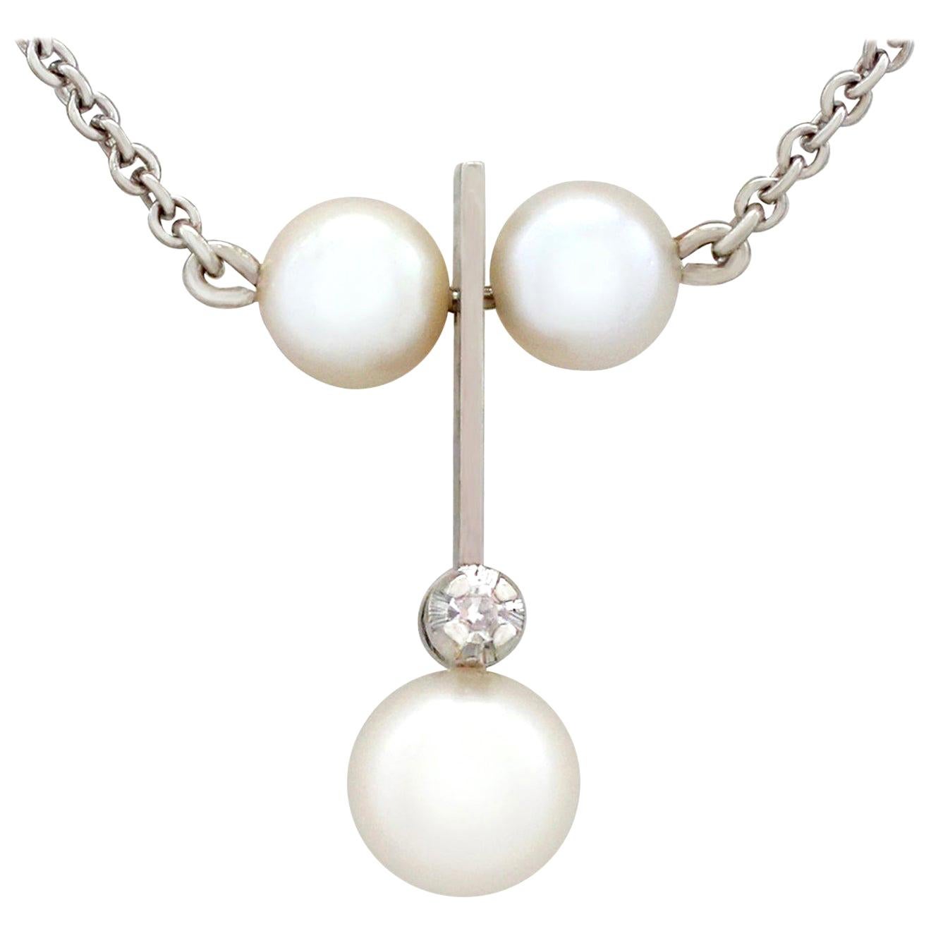 1960s Cultured Pearl and Diamond White Gold Necklace For Sale