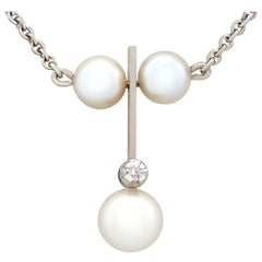 1960s Cultured Pearl and Diamond White Gold Necklace