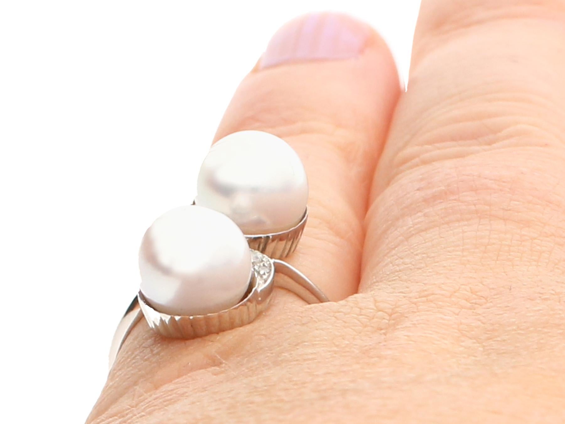 1960s Cultured Pearl Diamond Gold Cocktail Ring For Sale 2
