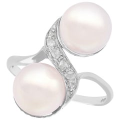 1960s Cultured Pearl Diamond Gold Cocktail Ring