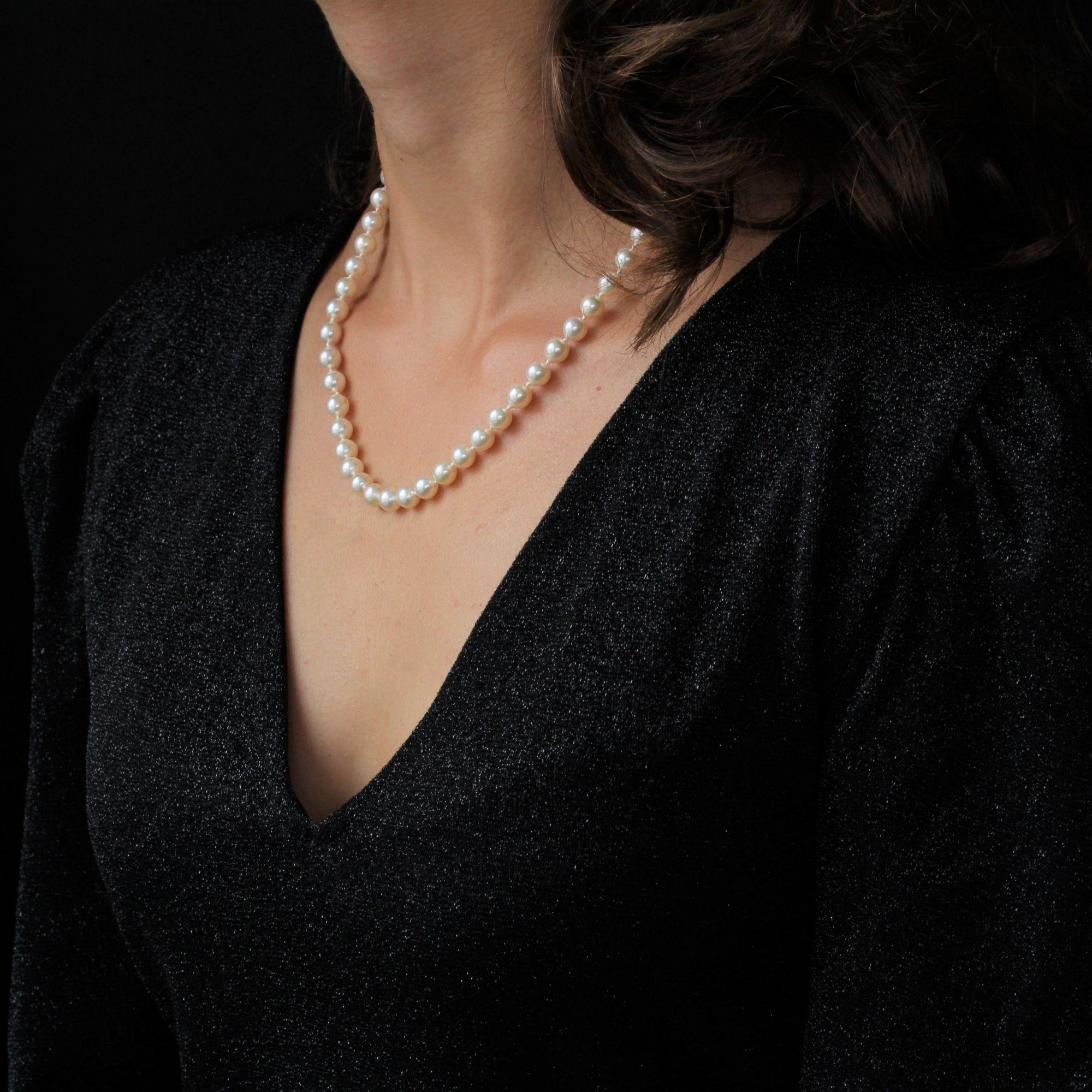 Collar Gargantilla Perla Cultivada Diamantes Rubí Cierre Años 60 en Bueno estado para la venta en Poitiers, FR