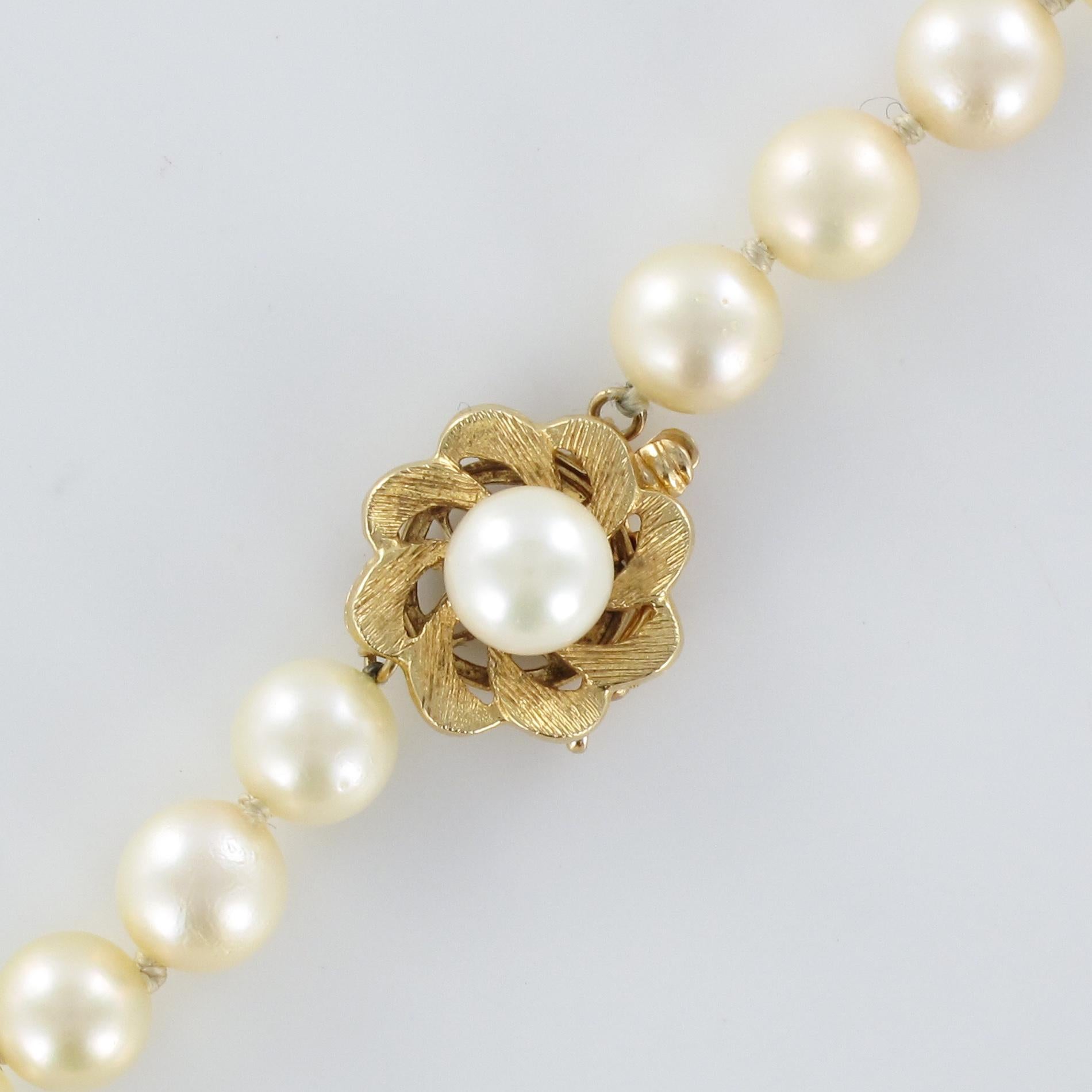 1960s Cultured Pearl Yellow Gold Clasp Choker Necklace 6
