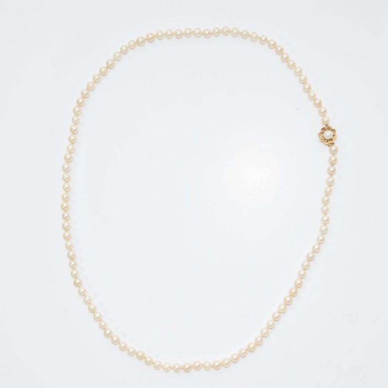 1960s Cultured Pearl Yellow Gold Clasp Choker Necklace at 1stDibs