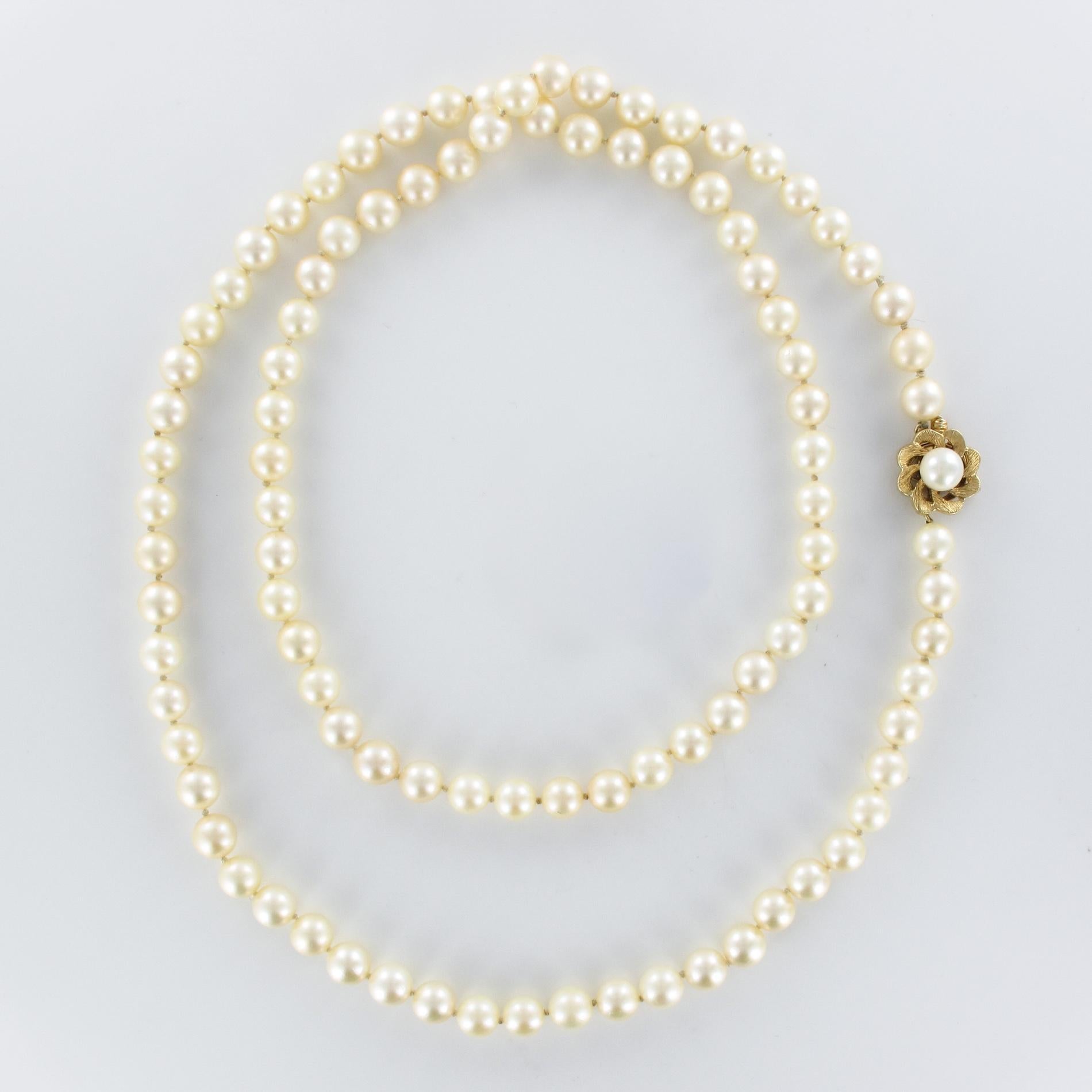 1960s Cultured Pearl Yellow Gold Clasp Choker Necklace 4
