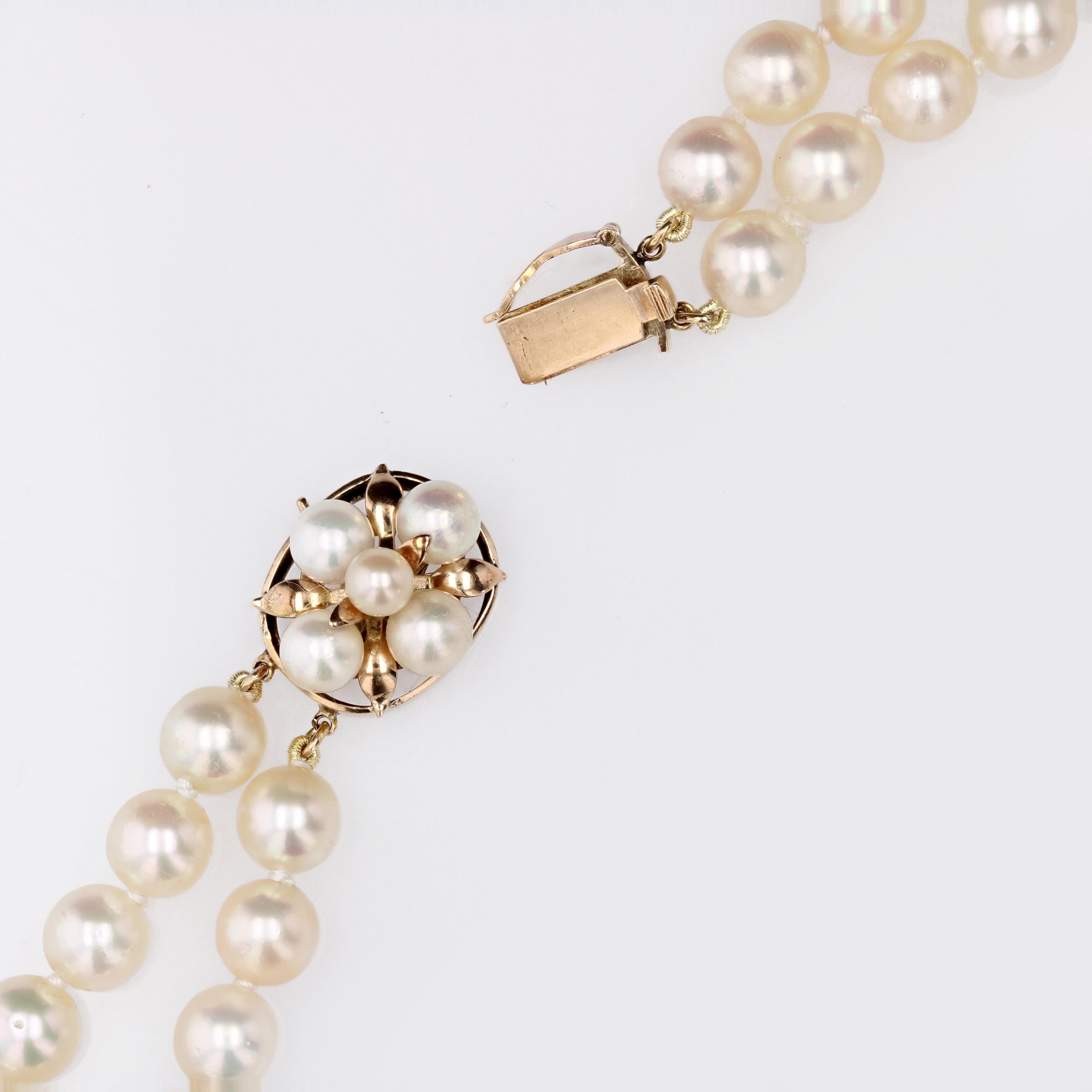 1960s Cultured Pearl Yellow Gold Double Row Necklace For Sale 5