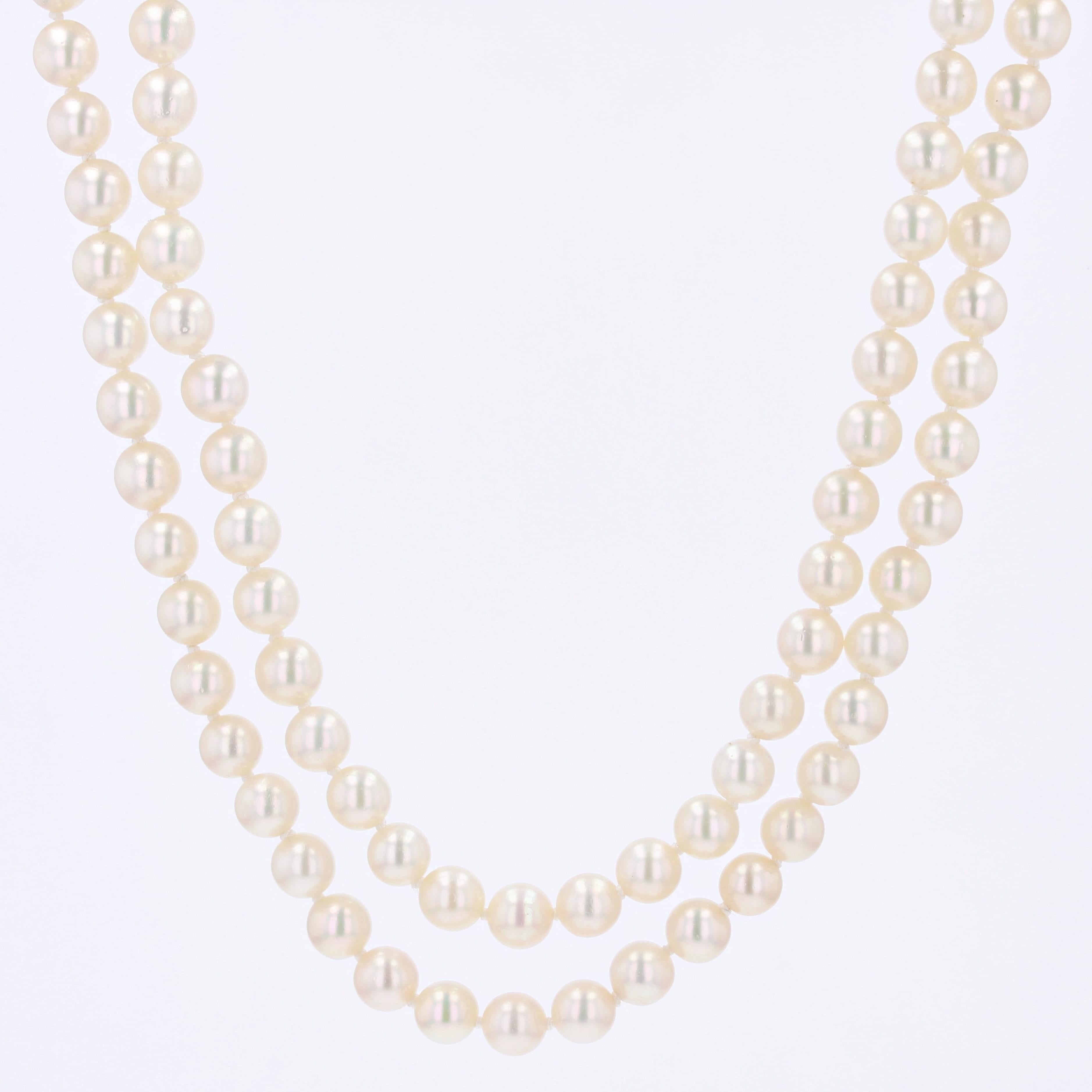 1960s Cultured Pearl Yellow Gold Double Row Necklace For Sale 9