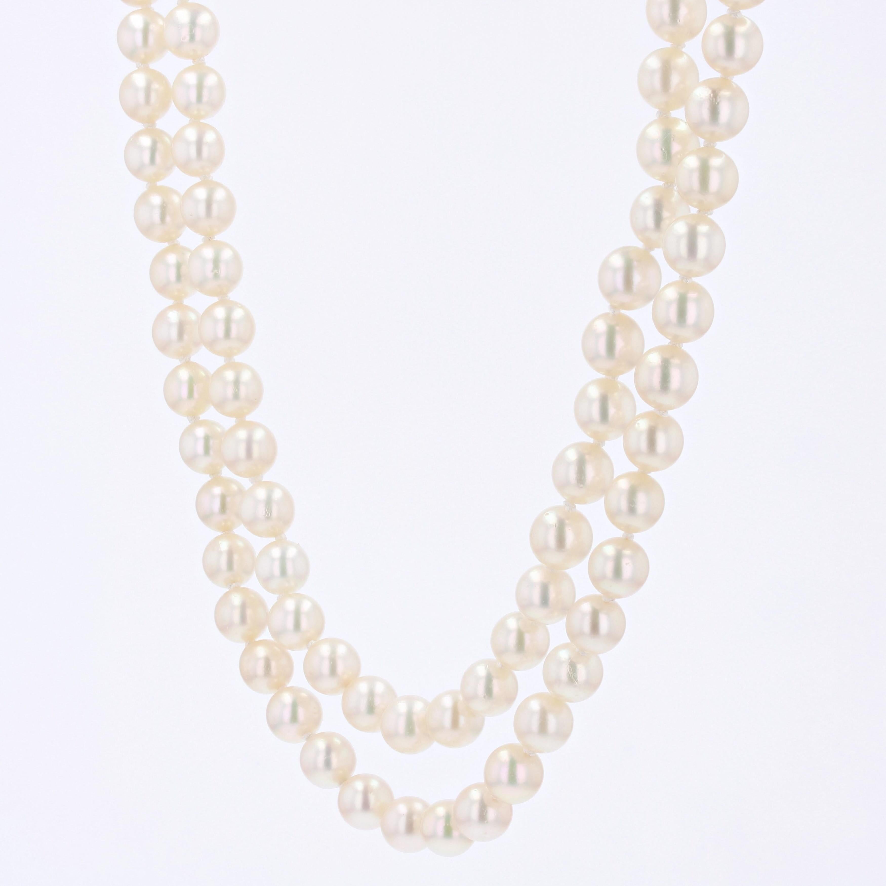 Women's 1960s Cultured Pearl Yellow Gold Double Row Necklace For Sale