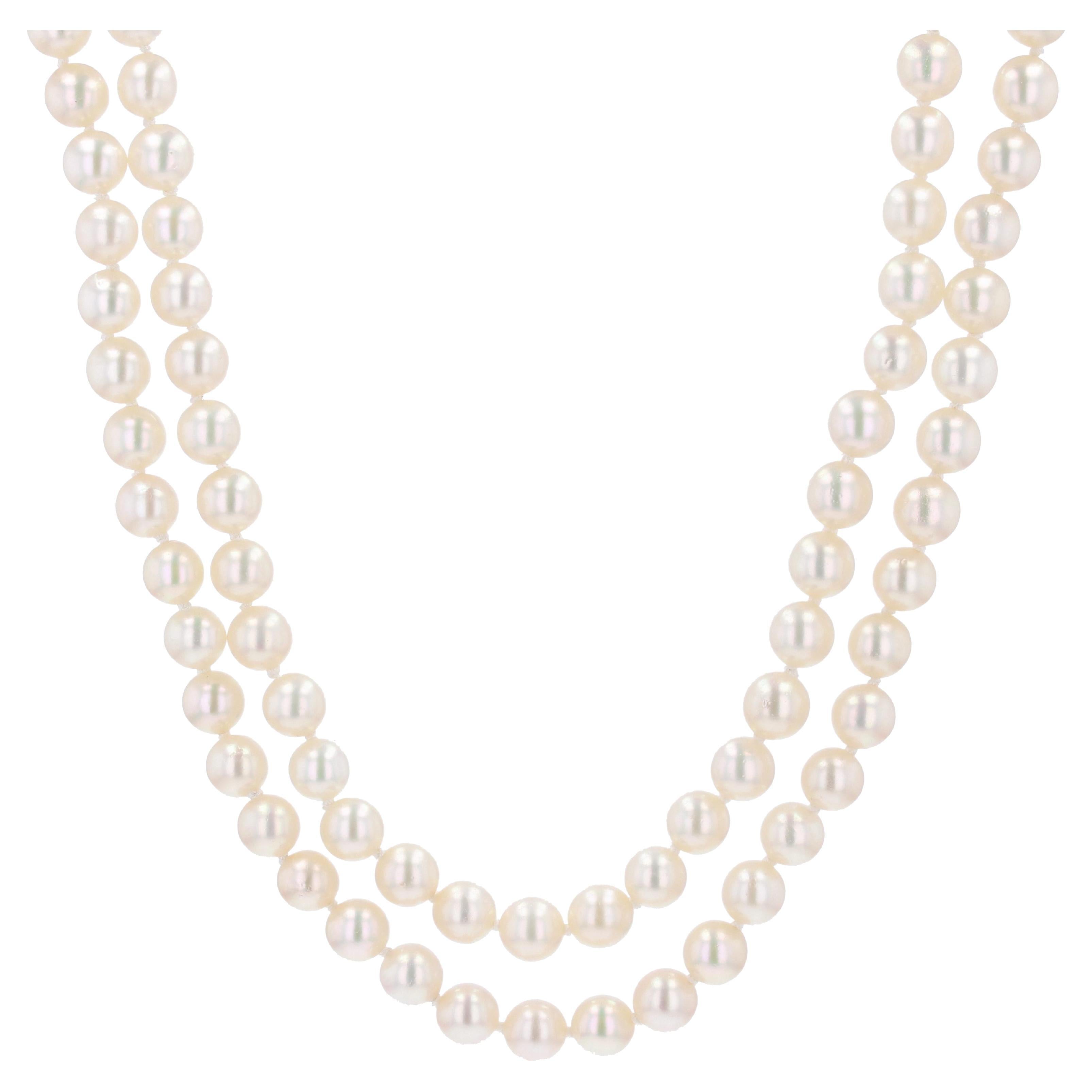 1960s Cultured Pearl Yellow Gold Double Row Necklace For Sale