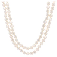 Retro 1960s Cultured Pearl Yellow Gold Double Row Necklace