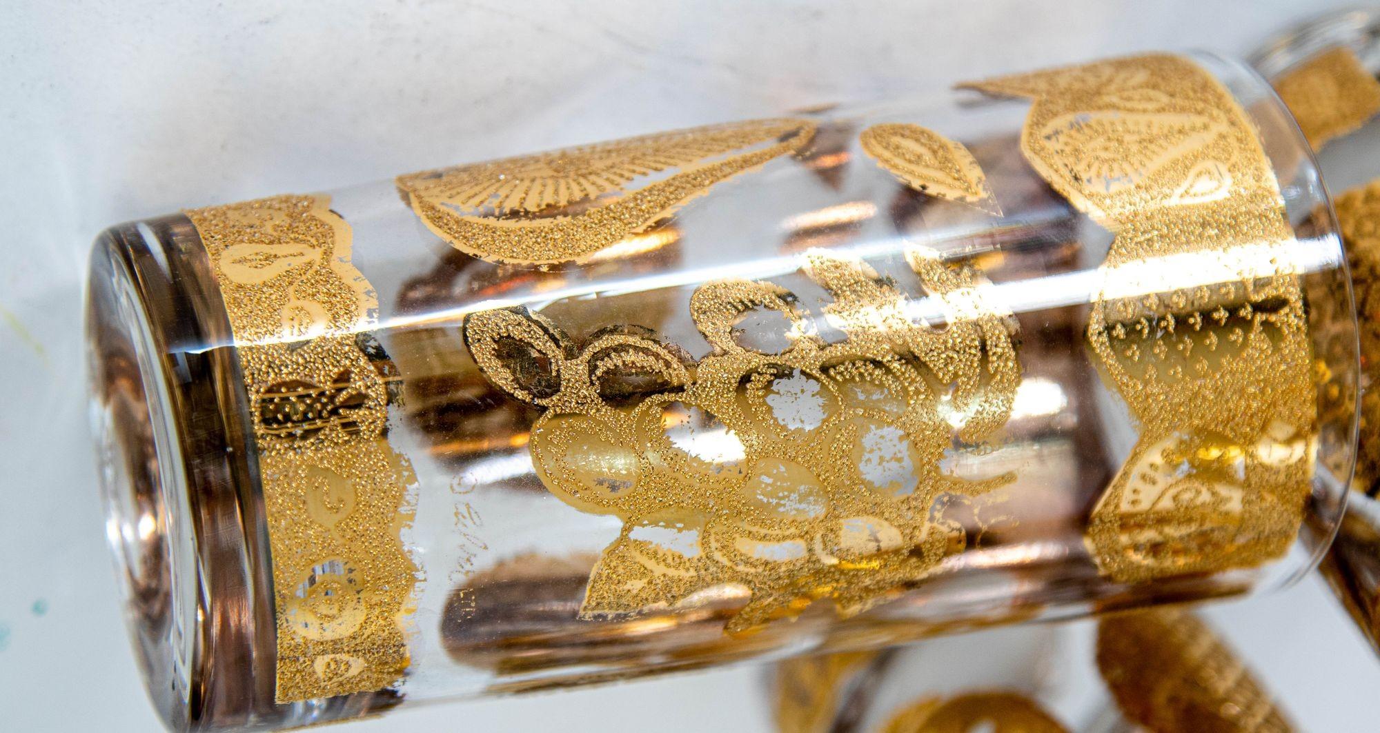 Verres à cocktail Culver des années 1960 avec motif Florentine en or 22 carats Lot de quatre en vente 4