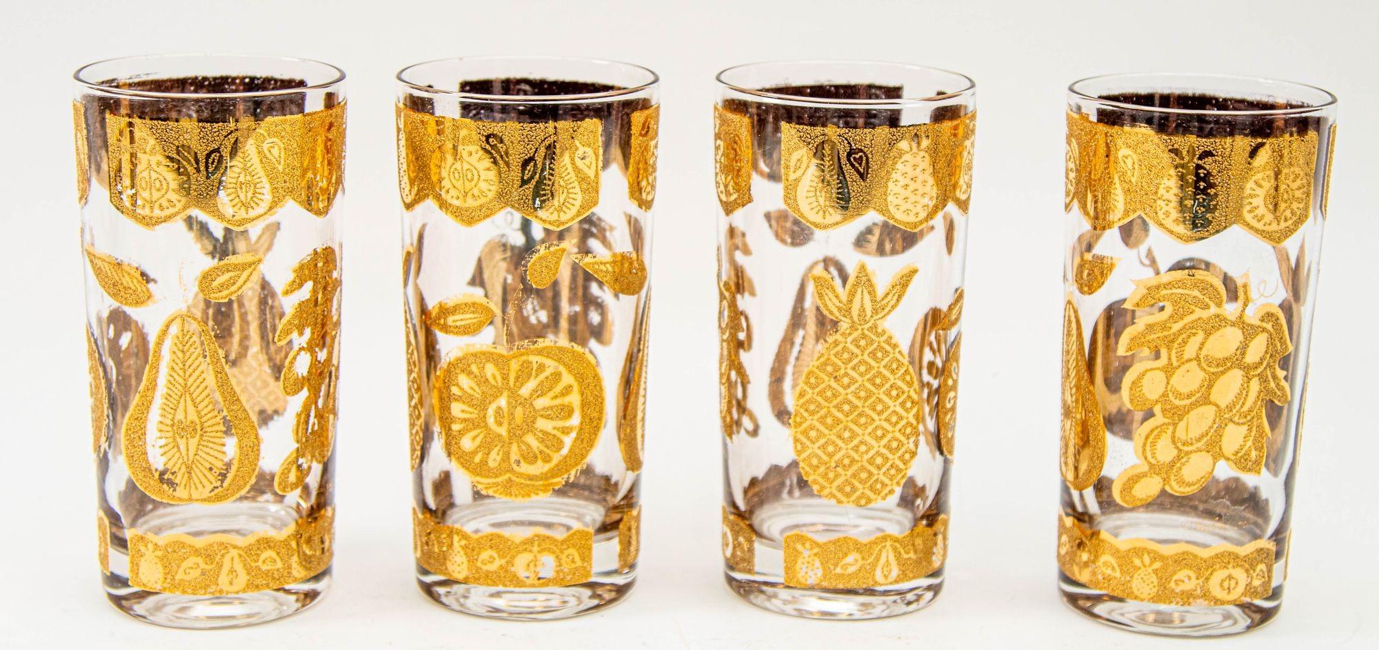 1960s Culver Cocktail Glasses with 22-Karat Gold Florentine Pattern Set of Four For Sale 5