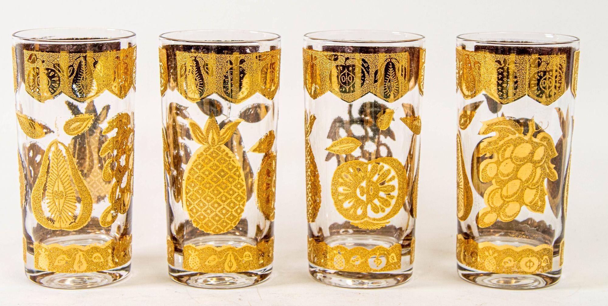1960s Culver Cocktail Glasses with 22-Karat Gold Florentine Pattern Set of Four For Sale 6