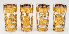 1960s Culver Cocktail Glasses with 22-Karat Gold Florentine Pattern Set of Four