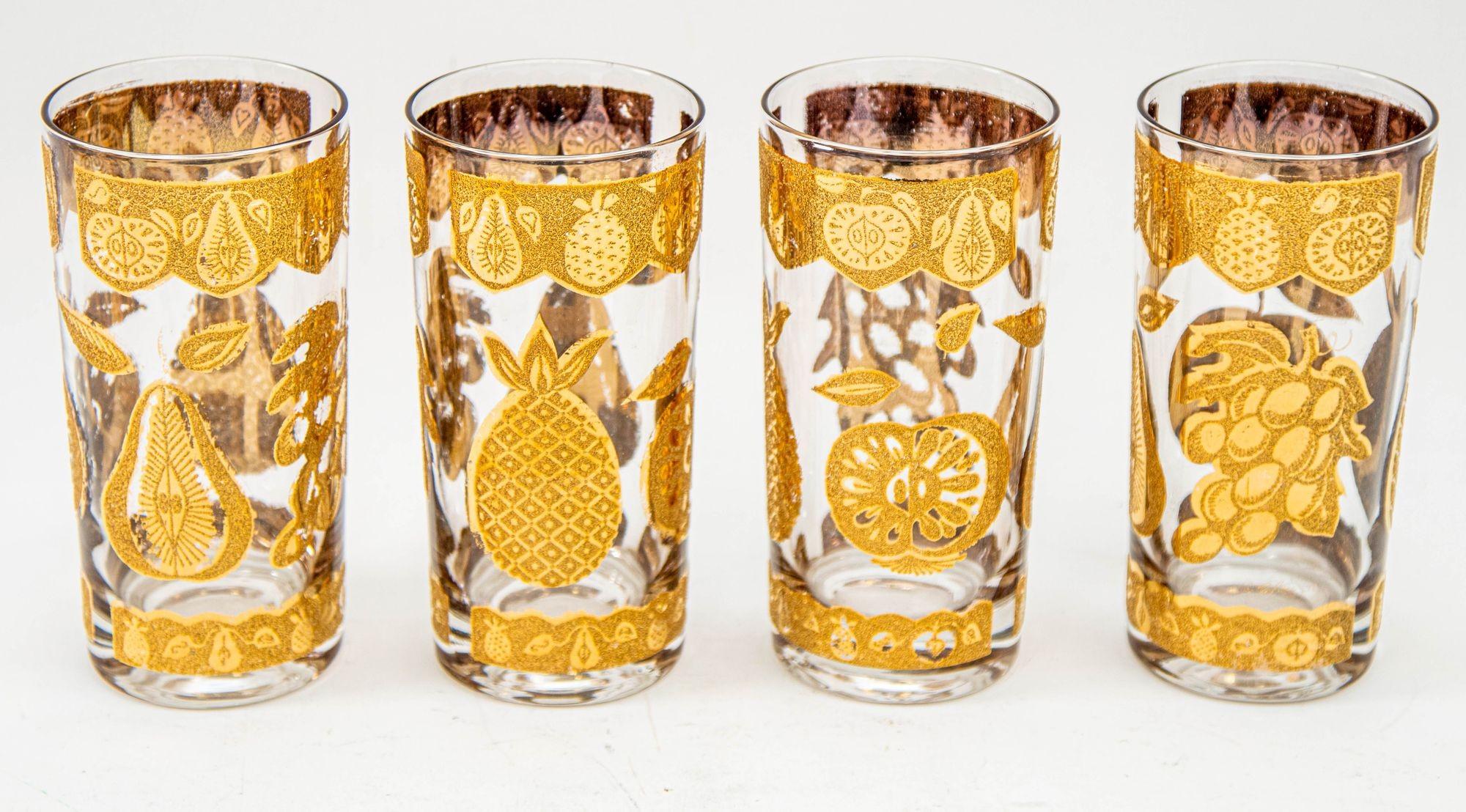 Hollywood Regency Verres à cocktail Culver des années 1960 avec motif Florentine en or 22 carats Lot de quatre en vente