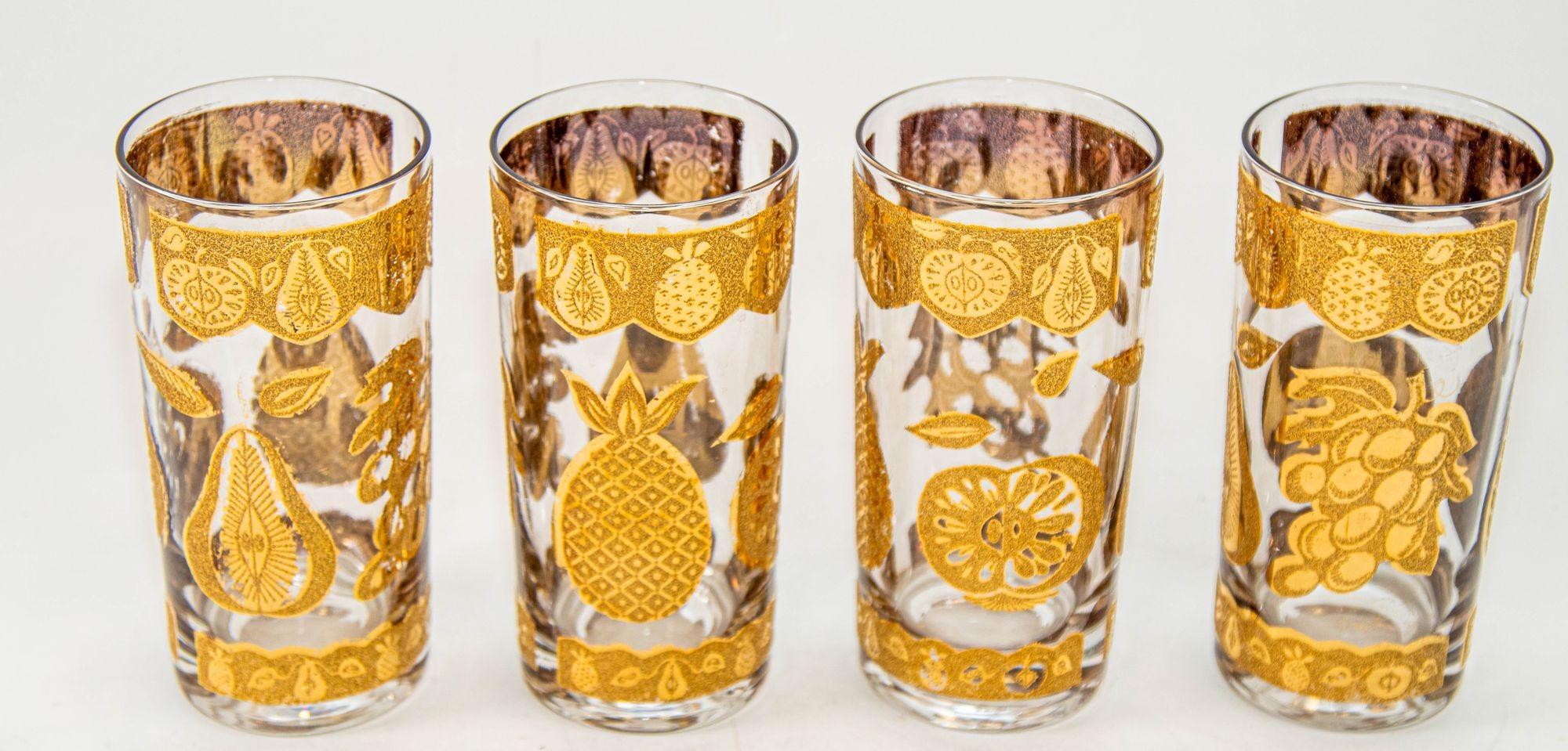 American 1960s Culver Cocktail Glasses with 22-Karat Gold Florentine Pattern Set of Four For Sale