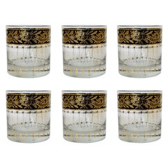 1960s Culver Leaf Pattern 22k Gold and Black Lowball Glasses – Set of 6