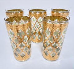 1960s Culver Ltd Highball Glasses 22 k Gold Valencia Design