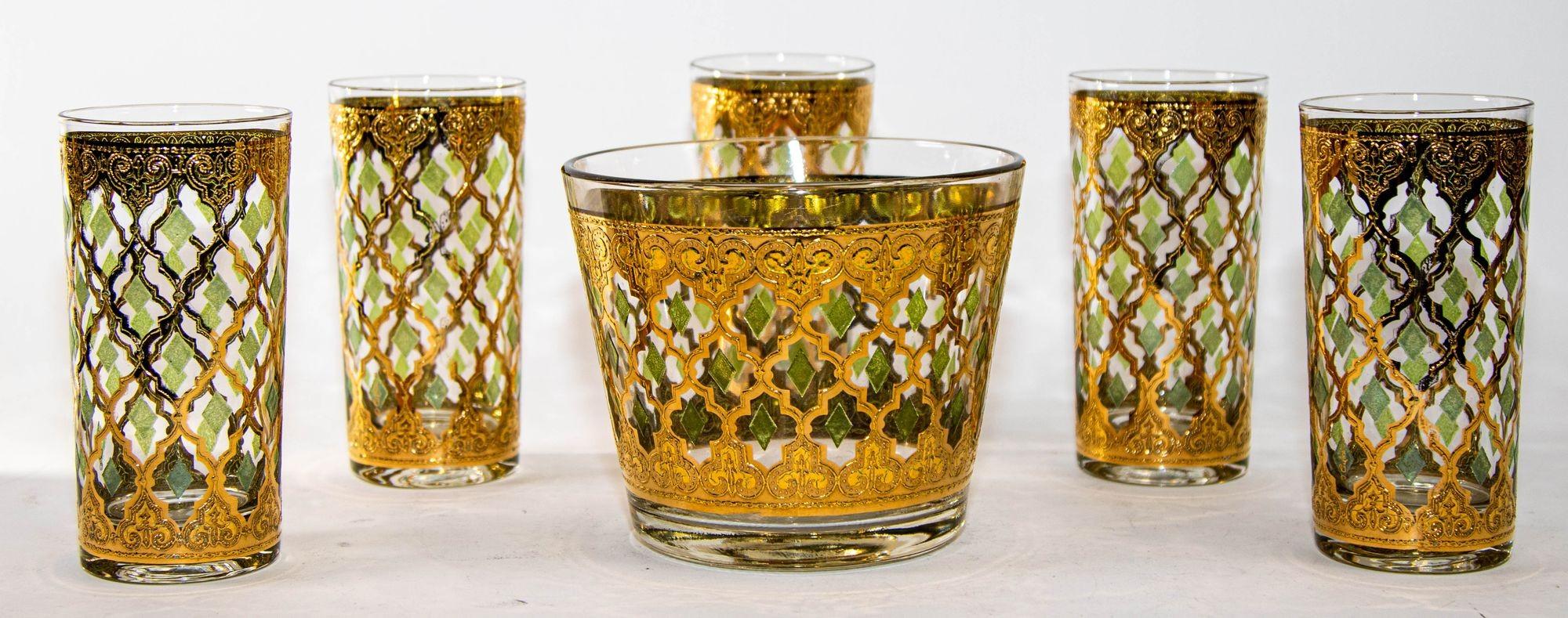 1960s Culver Ltd Highball Glasses and Ice Bucket 22 k Gold Valencia Design For Sale 7