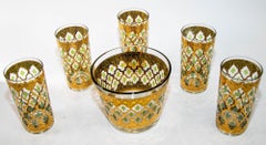 1960s Culver Ltd Highball Glasses and Ice Bucket 22 k Gold Valencia Design